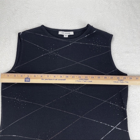 St. John Black Sequins Tank Top Knit Sparkle Evening Wear Women’s Sz M Luxury - Picture 6 of 9